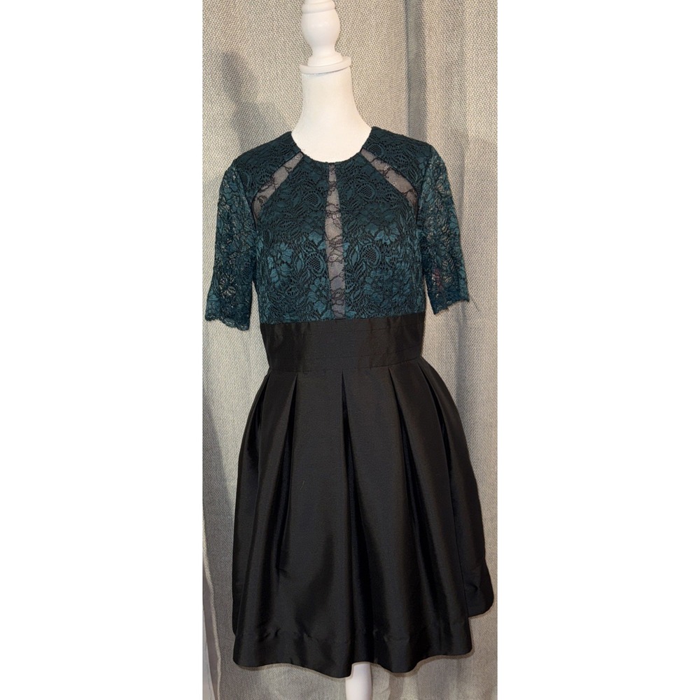 monique lhuillier Cocktail dress Women's Size 10 Fit And Flare Emerald Black - Picture 2 of 12